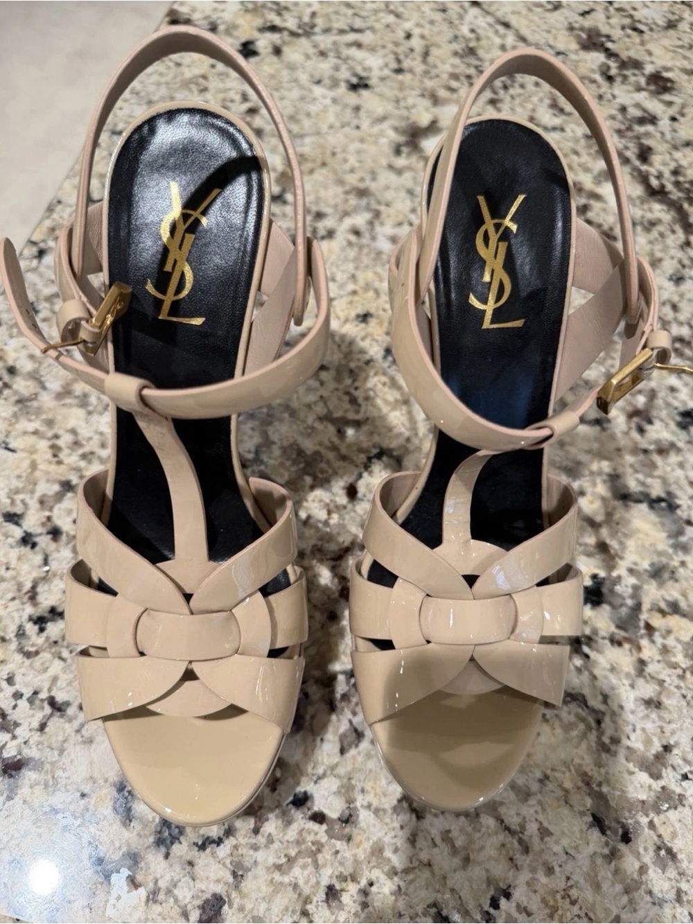 Saint Laurent Nude Patent Leather Strappy Sandals